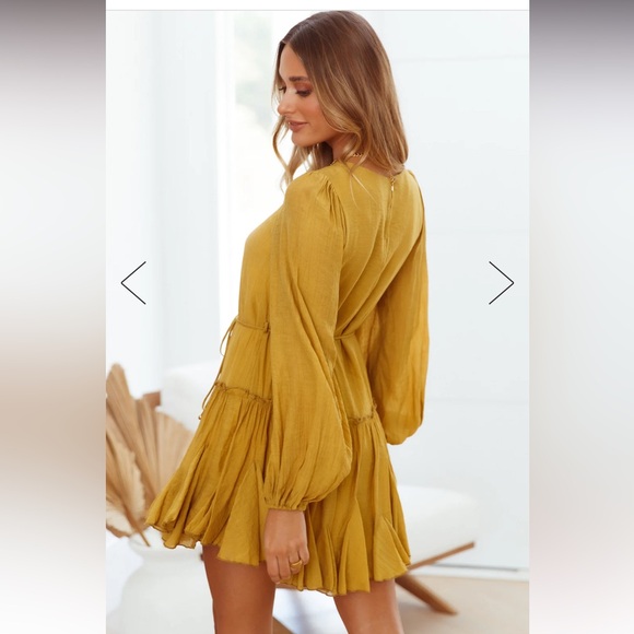 Hello Molly Medium Once In a Blue Moon Mini Dress with Long Sleeves Mustard - Picture 4 of 10